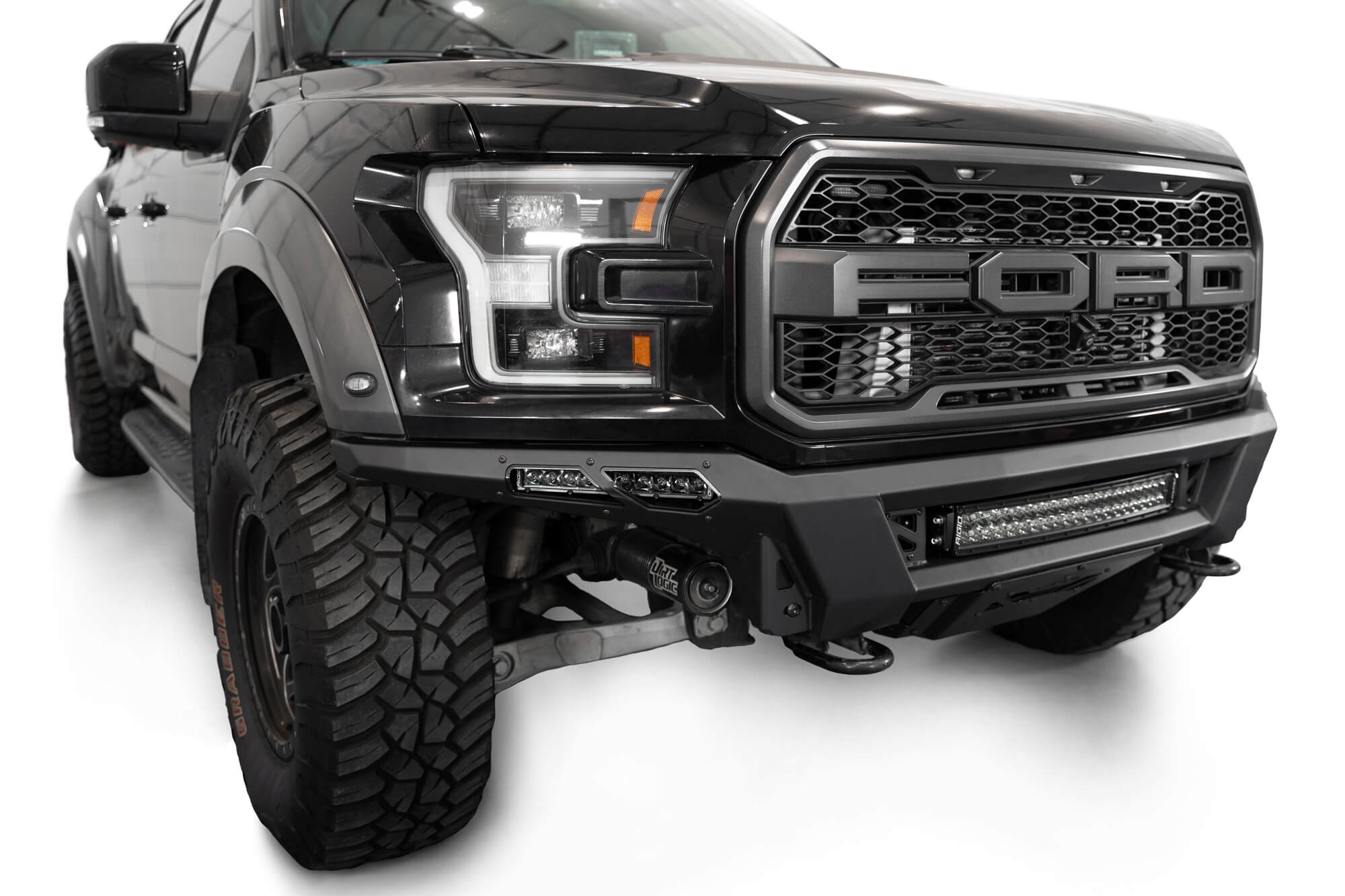 thumbnail image 2 of 2015-2017 Ford F-150 Raptor Style Steel Front Bumper With LED DRL Lights, Black 2 of 4