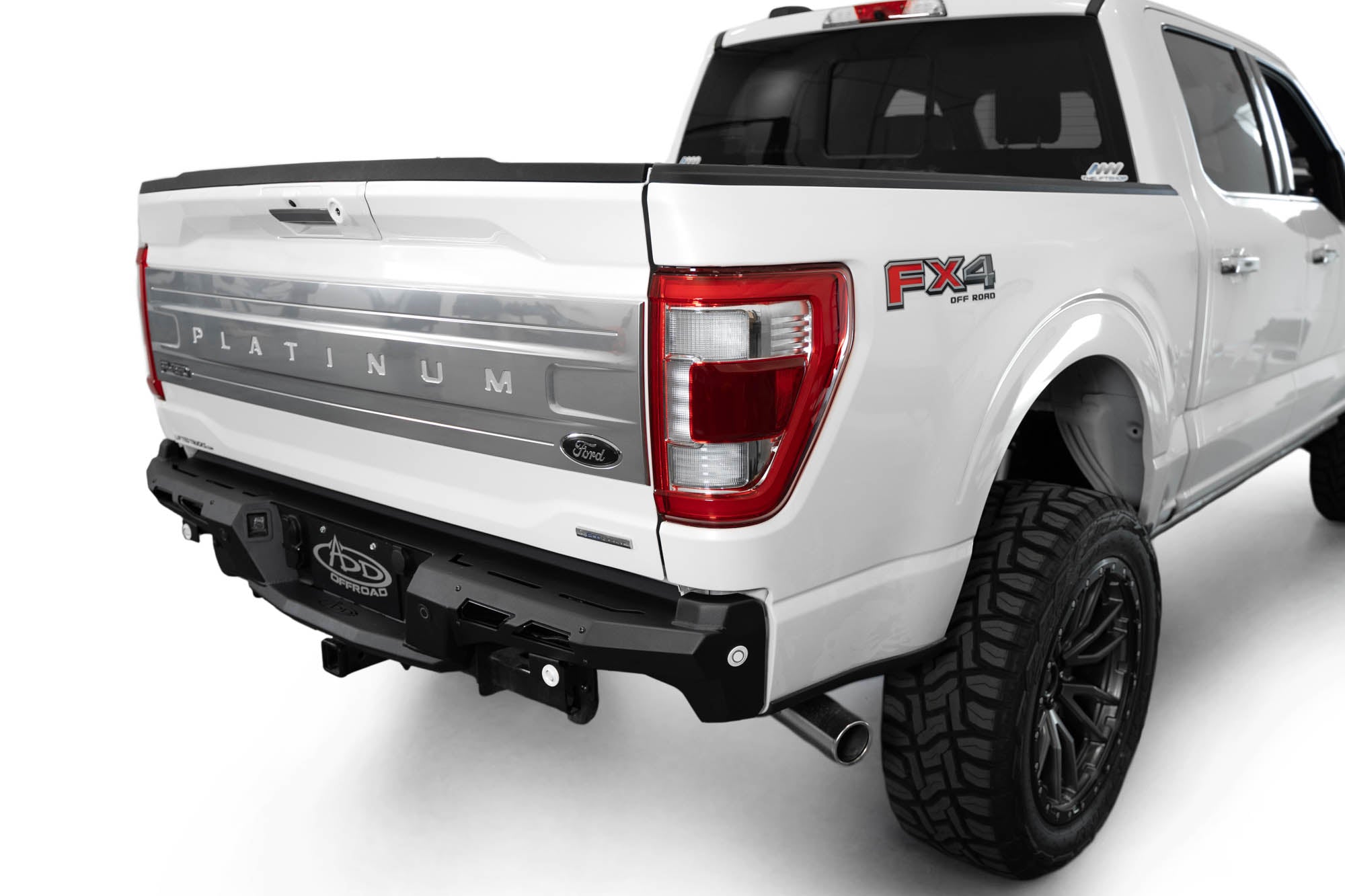 Passenger side angle of Black Label Rear Bumper for the 2021-2024 Ford F-150