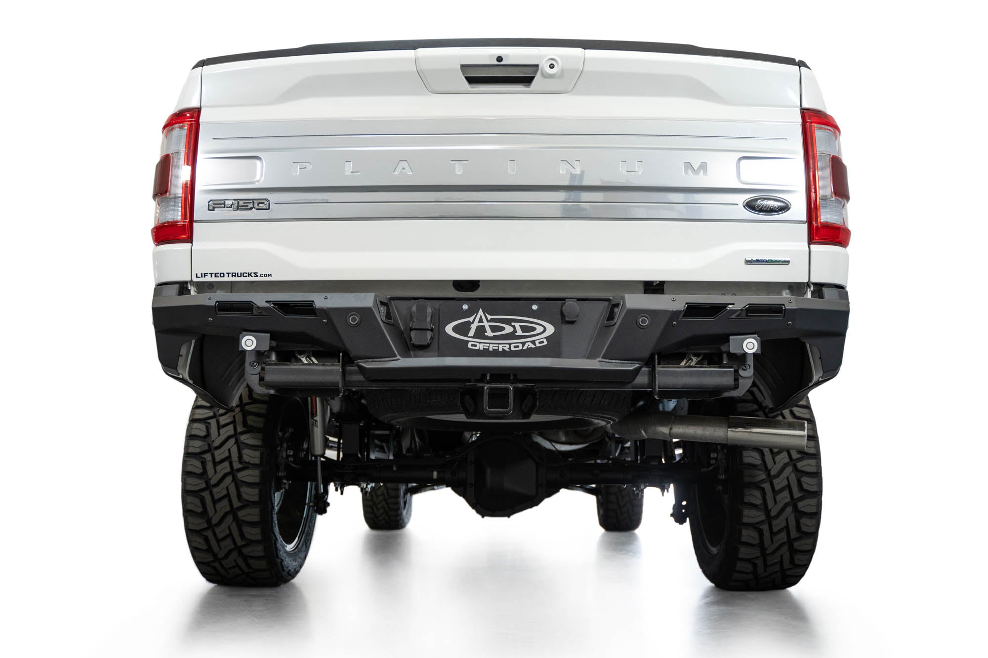 Straight Rear angle of Black Label Rear Bumper for the 2021-2024 Ford F-150