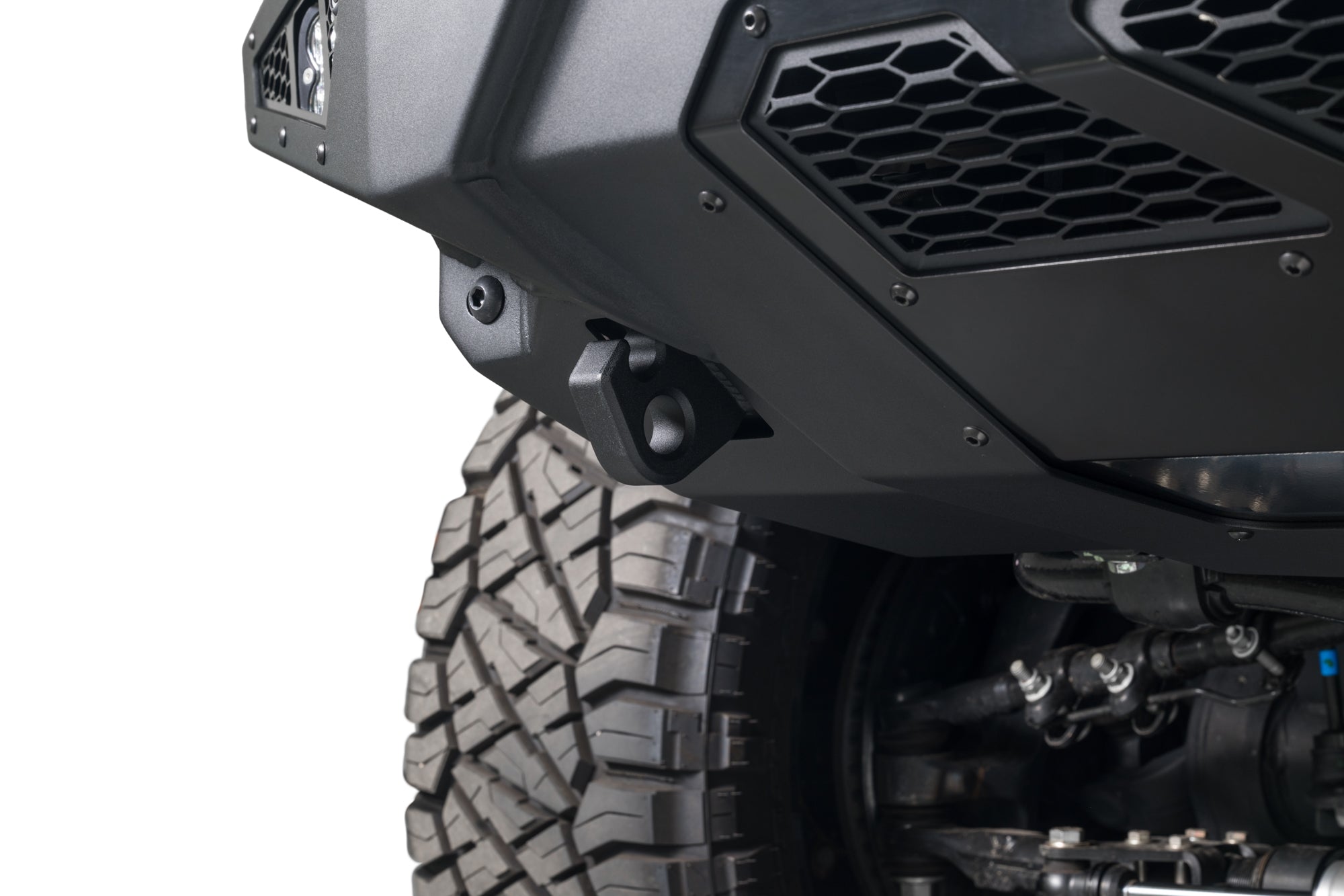 Clevis Mount on the HoneyBadger Front Bumper w/ Top Hoop for the 2023-2025 Ford Super Duty