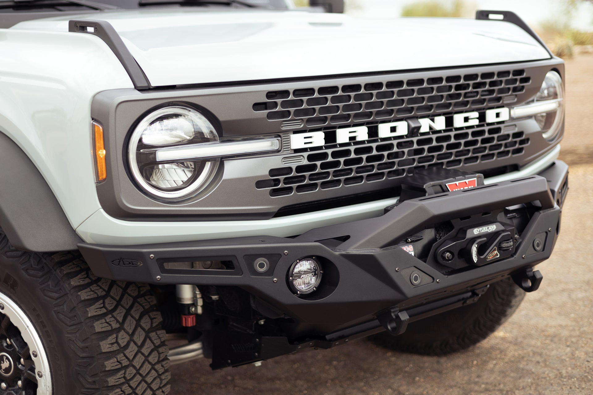 On the trail with the 2021-2023 Ford Bronco Krawler Front Bumper - Side Lights