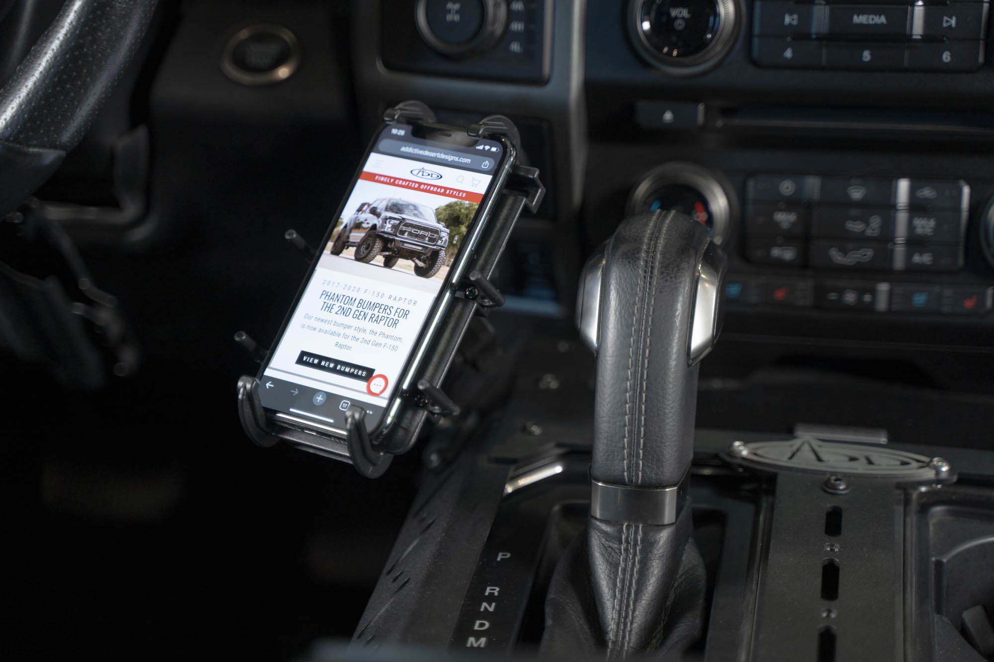 2015-2020 Ford F-150 & Raptor Center Console Molle Panels with phone RAM mount installed