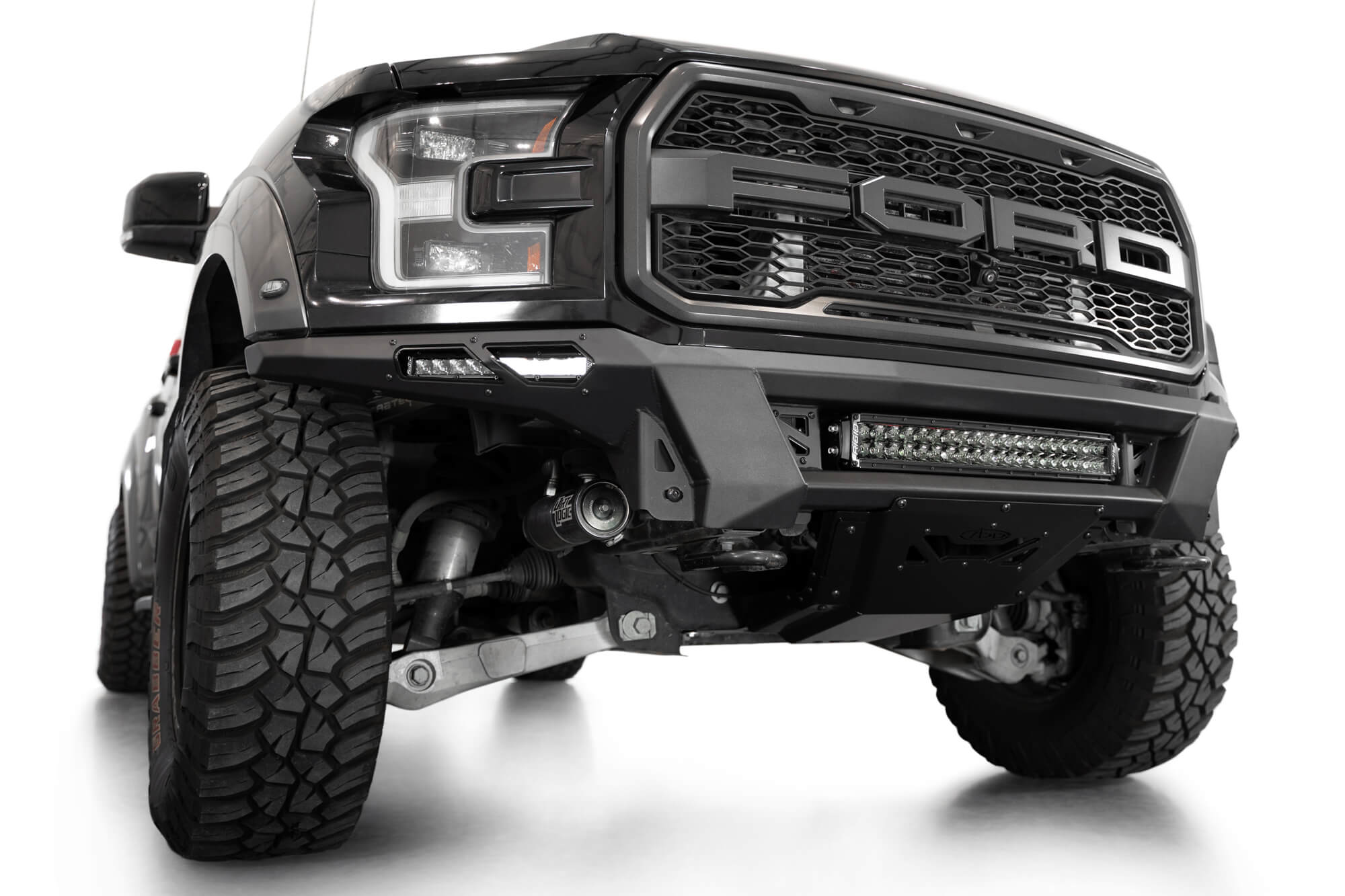 Center 20 inch light bar installed in the 2017-2020 Ford F-150 Raptor Phantom Front Bumper