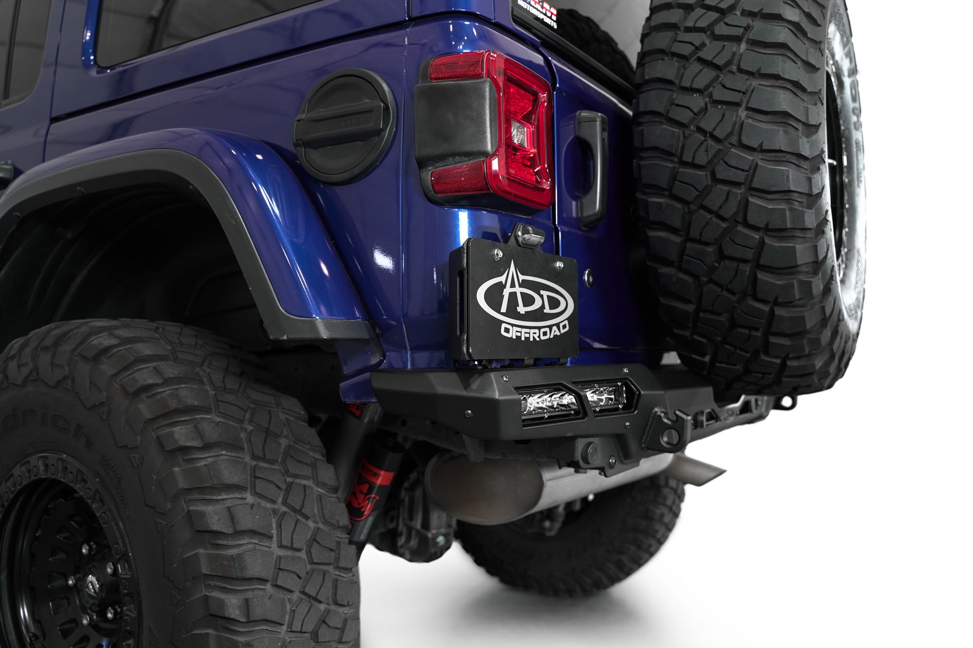 License plate bracket on the Phantom Rear Bumper for the 2018-2024 Jeep Wrangler JL