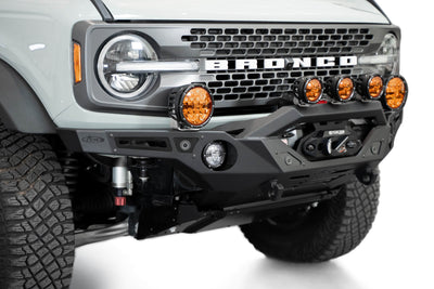 2021-2023 Ford Bronco Krawler Front Bumper with Amber Pod Lights mounted on the top mounting points