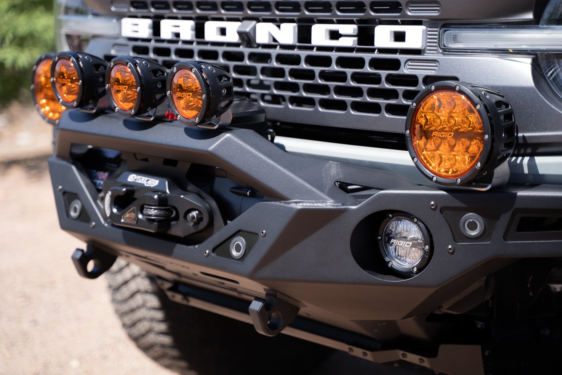 On the trail with the 2021-2023 Ford Bronco Krawler Front Bumper - Amber Lights