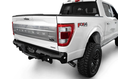 Passenger side angle of Black Label Rear Bumper for the 2021-2024 Ford F-150