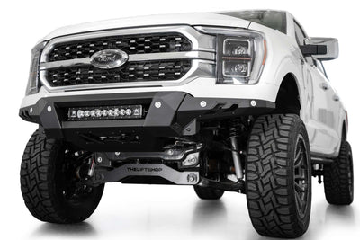 Low-Angle Shot of Black Label Front Bumper for the 2021-2024 Ford F-150