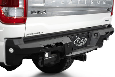 Driver angle of Black Label Rear Bumper for the 2021-2024 Ford F-150