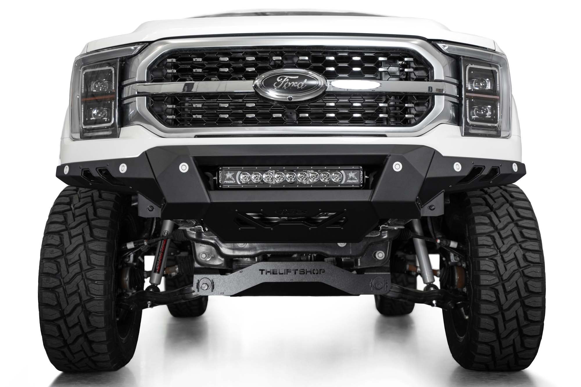 Low-front angle of Black Label Front Bumper for the 2021-2024 Ford F-150