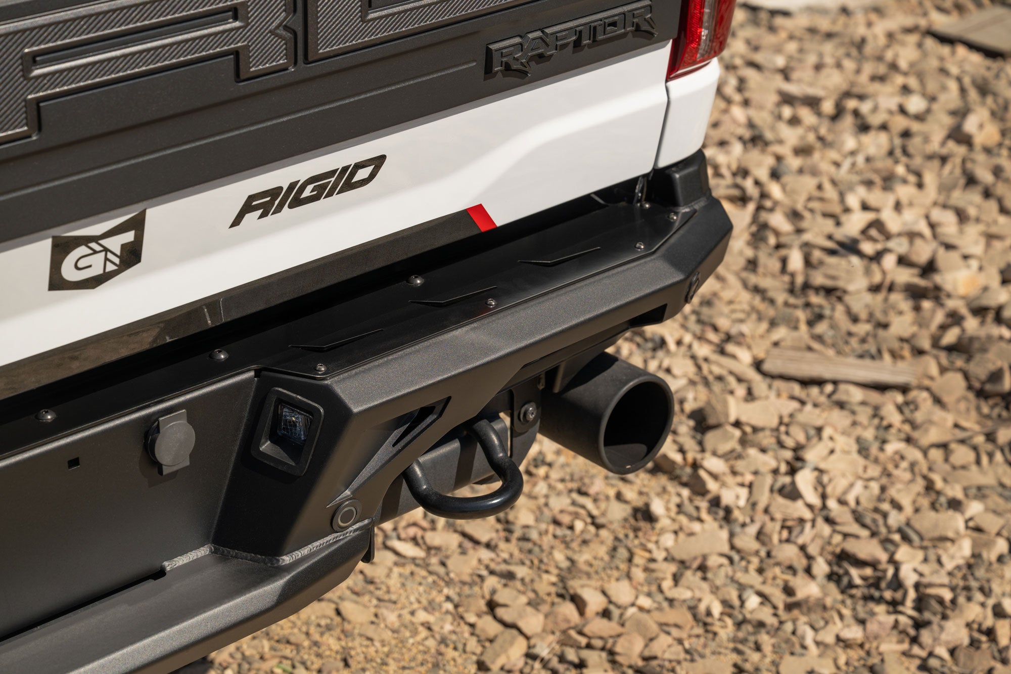 2021+ Ford F-150 Raptor ADD Edge Rear Bumper, angular design in the bright sun