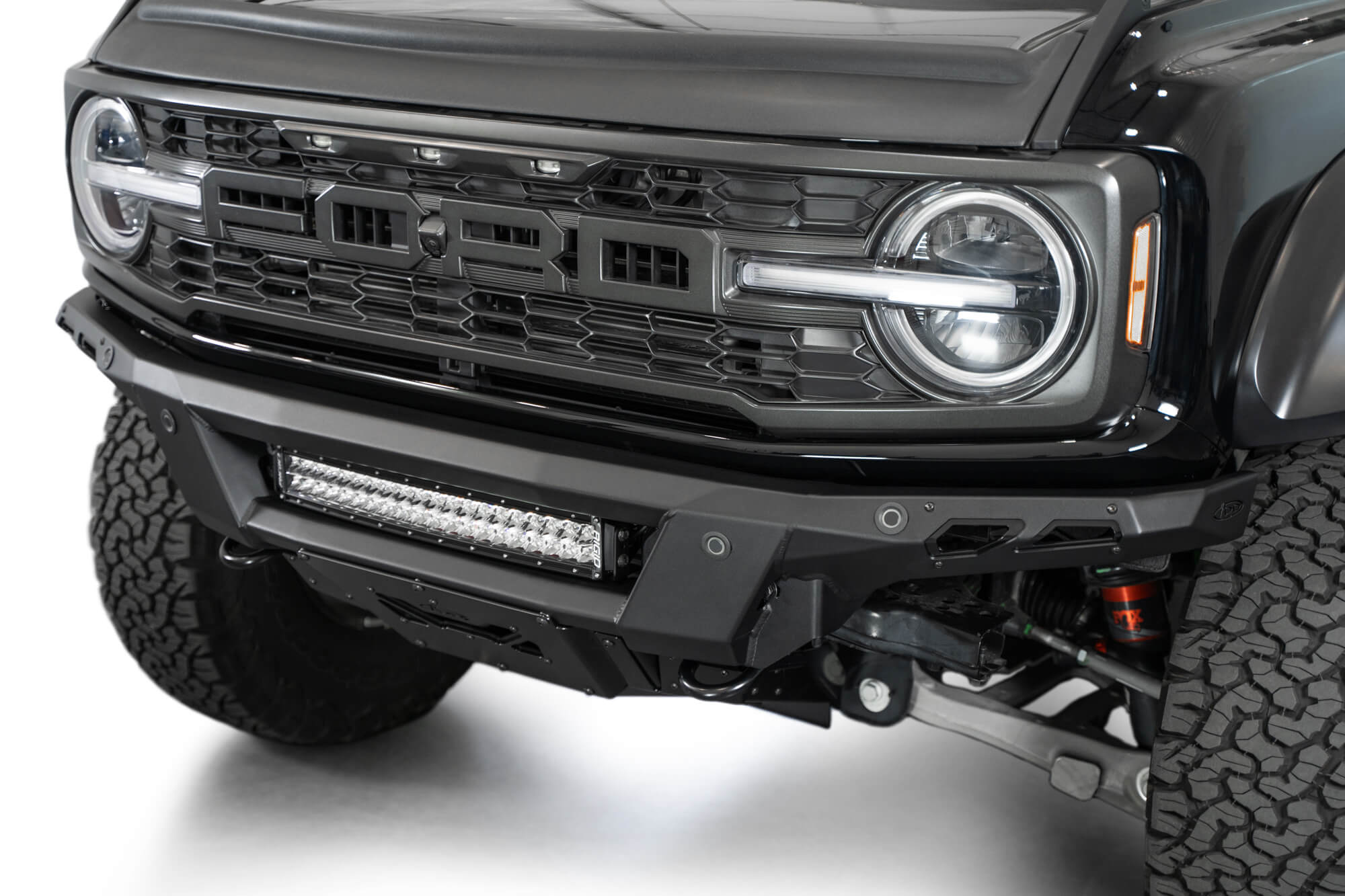Phantom Front Bumper for the 2022-2023 Ford Bronco Raptor, with parking sensors retained