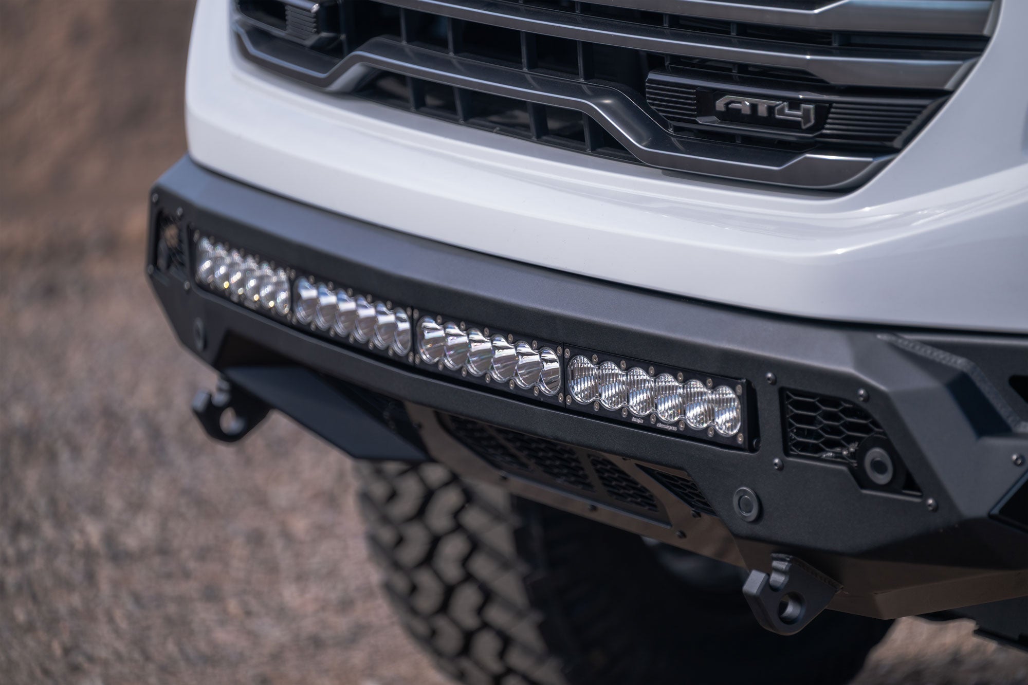 curved 40" light bar on the GMC Sierra 1500 Stealth Fighter Front Bumper 