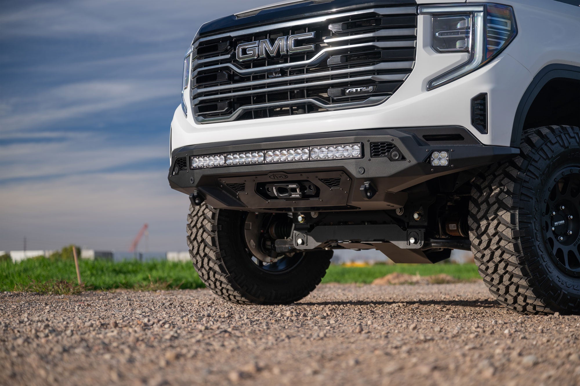 GMC Sierra 1500 with Stealth Fighter Front Bumper and Winch Kit Upgrade and fairlead cutout