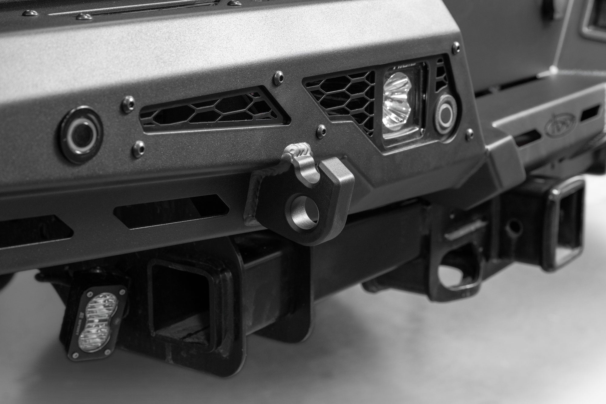 Clevis mounting points on the Stealth Fighter Rear Bumper for 2023-2026 Ford Super Duty