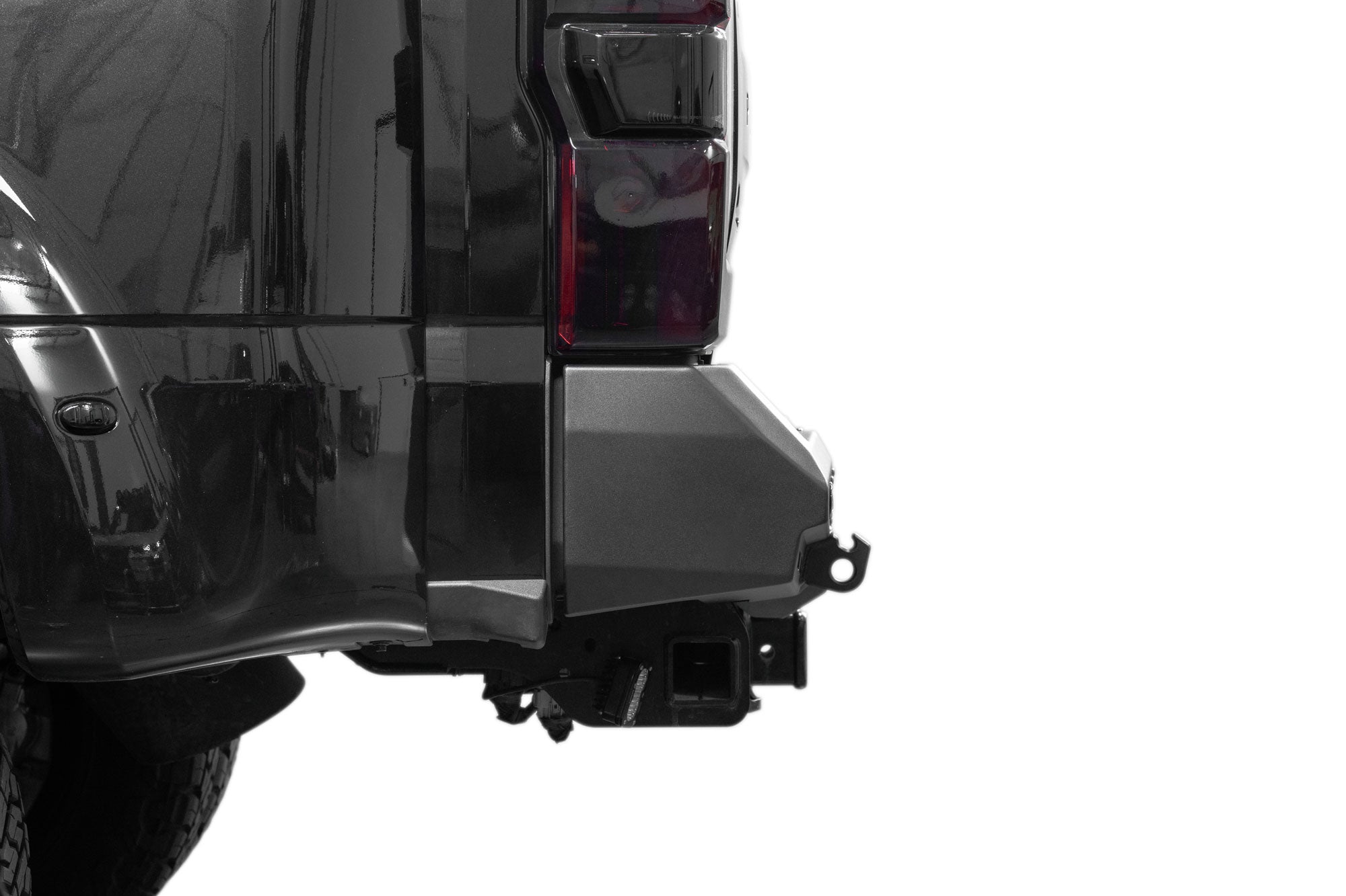 Side profile of the Stealth Fighter Rear Bumper for 2023-2026 Ford Super Duty