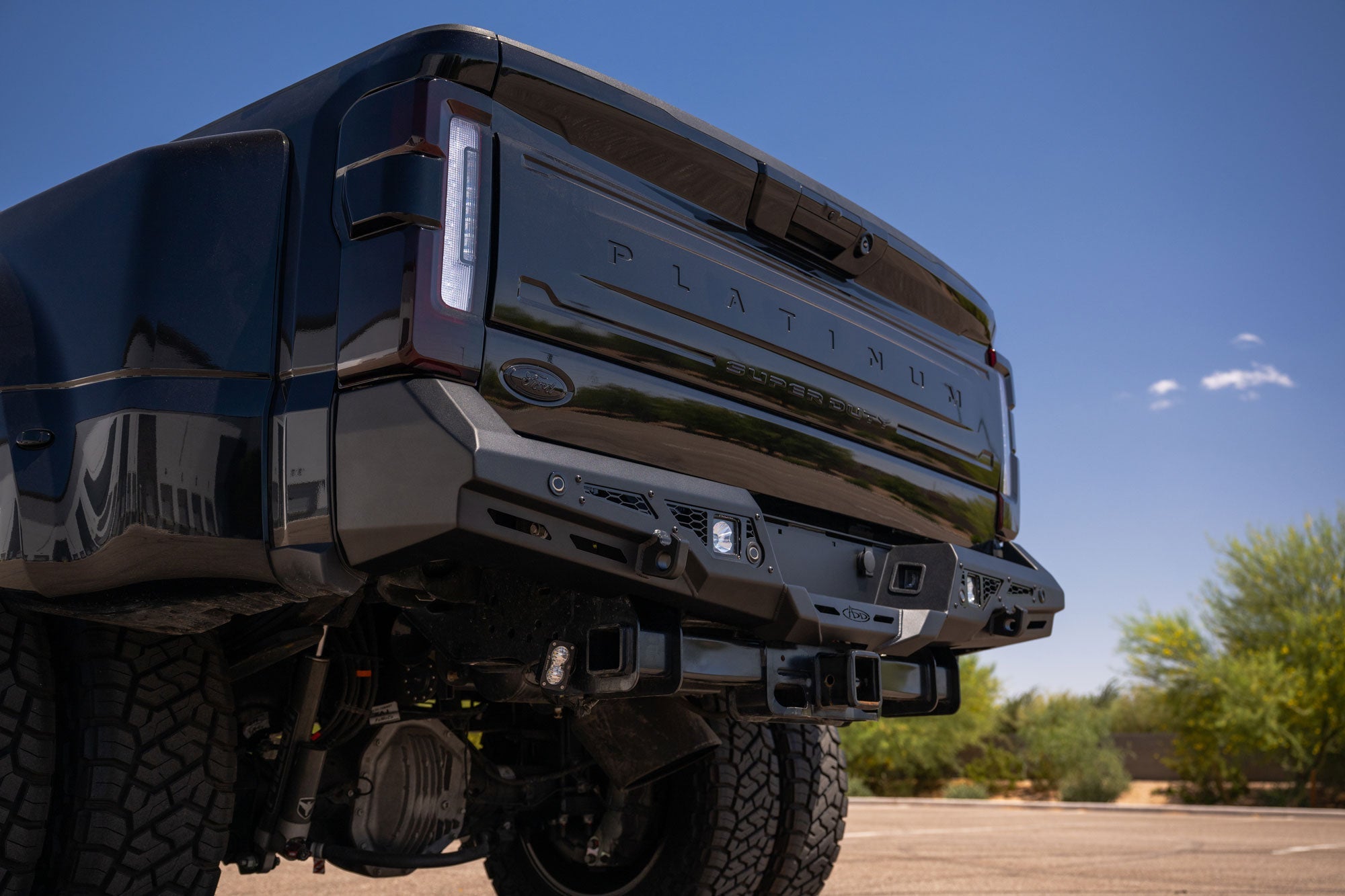 Exterior shot of the Stealth Fighter Rear Bumper for 2023-2026 Ford Super Duty