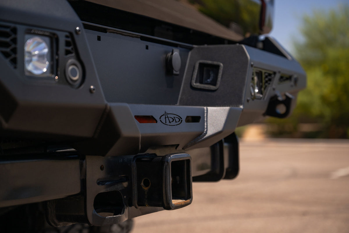 Clearance of the trailer hitch with Stealth Fighter Rear Bumper for 2023-2026 Ford Super Duty installed