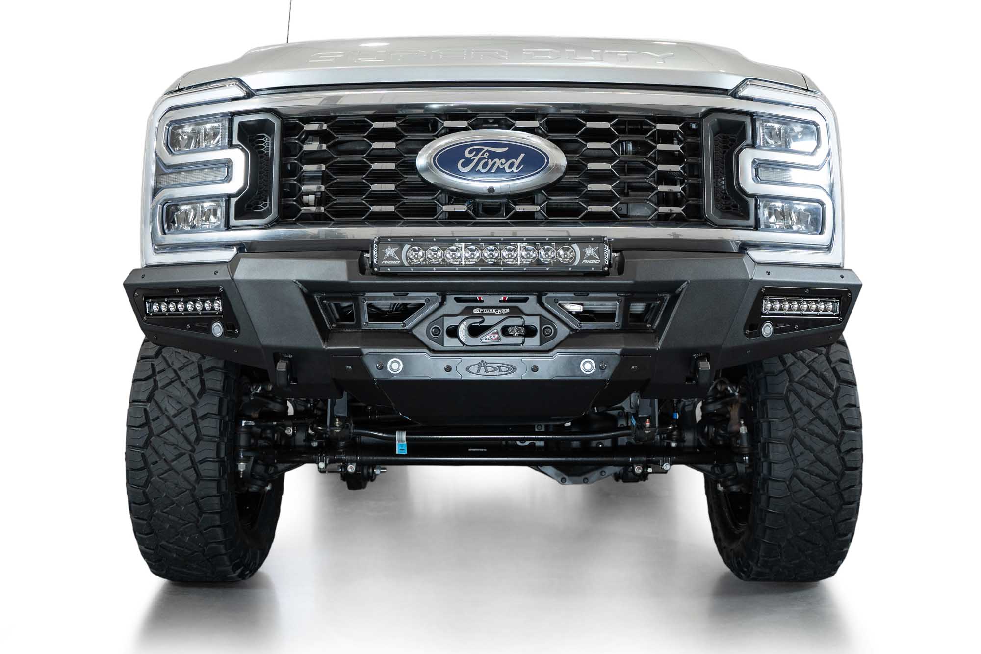 Low-front angle of the Phantom Winch Front Bumper for the 2023 Ford F-250/350