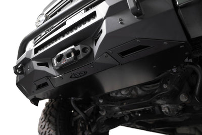 Low angle with Stealth Center Mount Front Bumper w Top Hoop for the 3rd Gen Toyota Tundra skid plate.