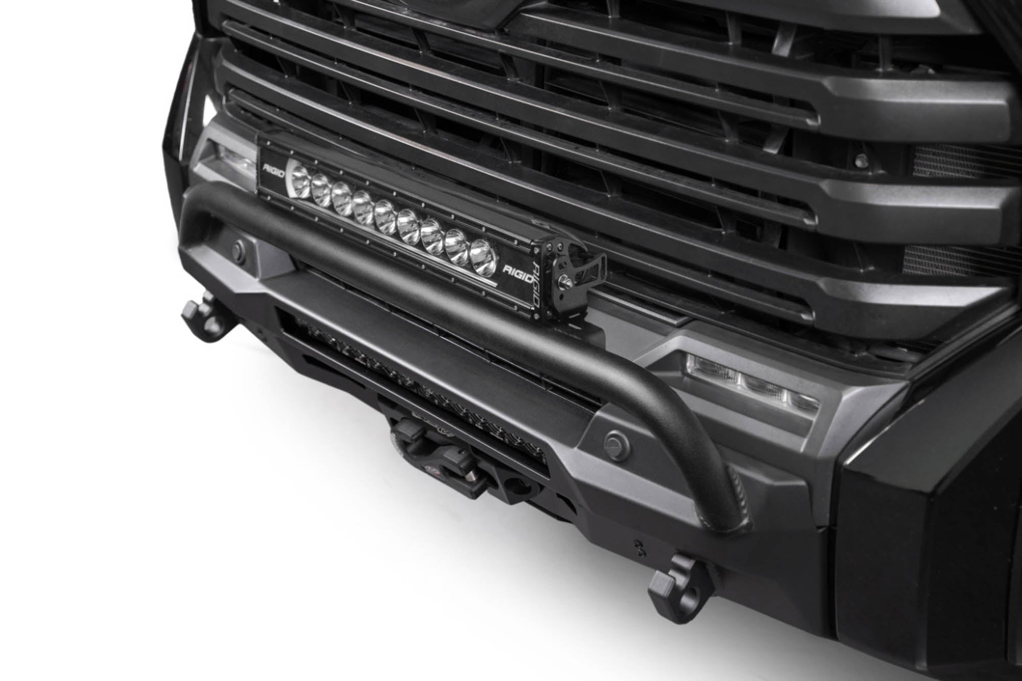 20 inch light bar on the Stealth Center Mount Front Bumper w Top Hoop for the 3rd Gen Toyota Tundra