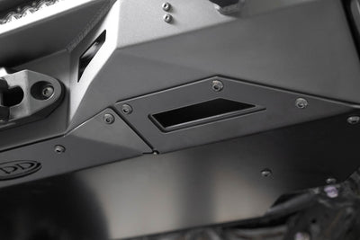 Close-up view of the skid plate for the Stealth Center Mount Front Bumper w Top Hoop for the 3rd Gen Toyota Tundra