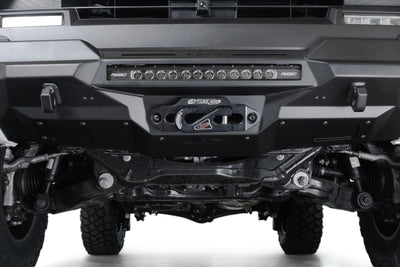 Close-up of 2025 Toyota 4Runner Stealth Center Mount Front Bumper with Top Hoop on a white background