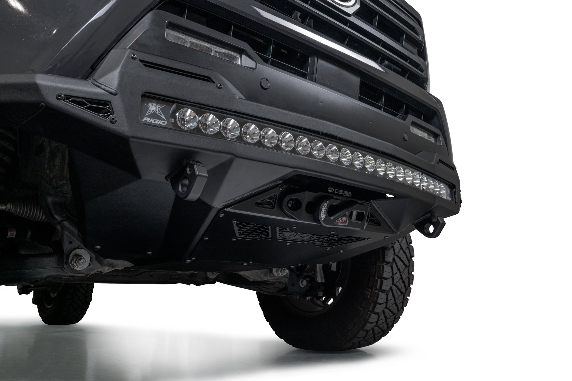 40" curved light bar on the Stealth Fighter Winch Front Bumper for the 4th Gen Toyota Tacoma