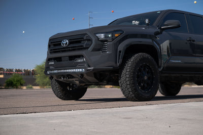 Low-angle of the Stealth Fighter Winch Front Bumper for the 4th Gen Toyota Tacoma