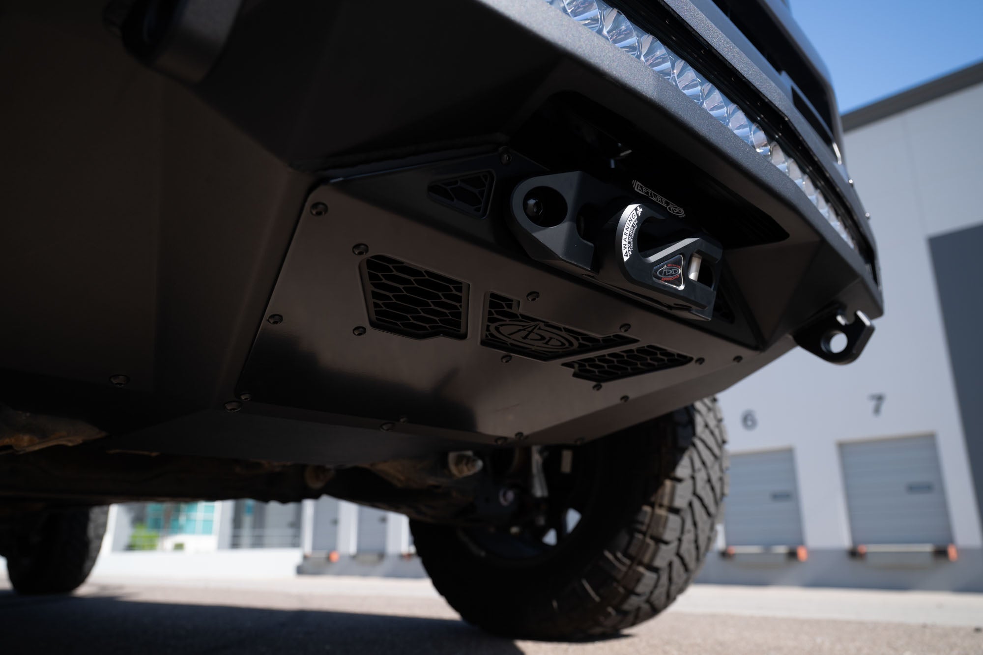 Integrated skid plate on the Stealth Fighter Winch Front Bumper for the 4th Gen Toyota Tacoma