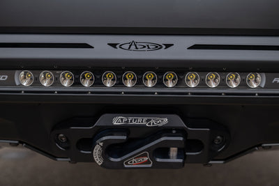 Close-up of a vehicle light bar with 2025 Toyota 4Runner Stealth Center Mount Front Bumper