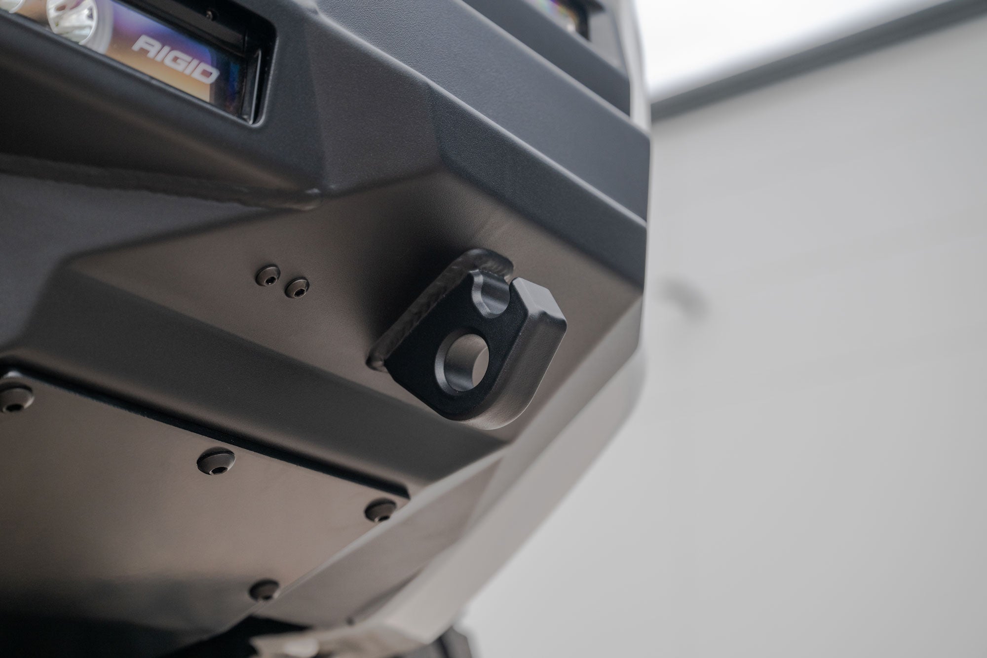 Close-up of clevis mount on the 2025 Toyota 4Runner Stealth Center Mount Front Bumper