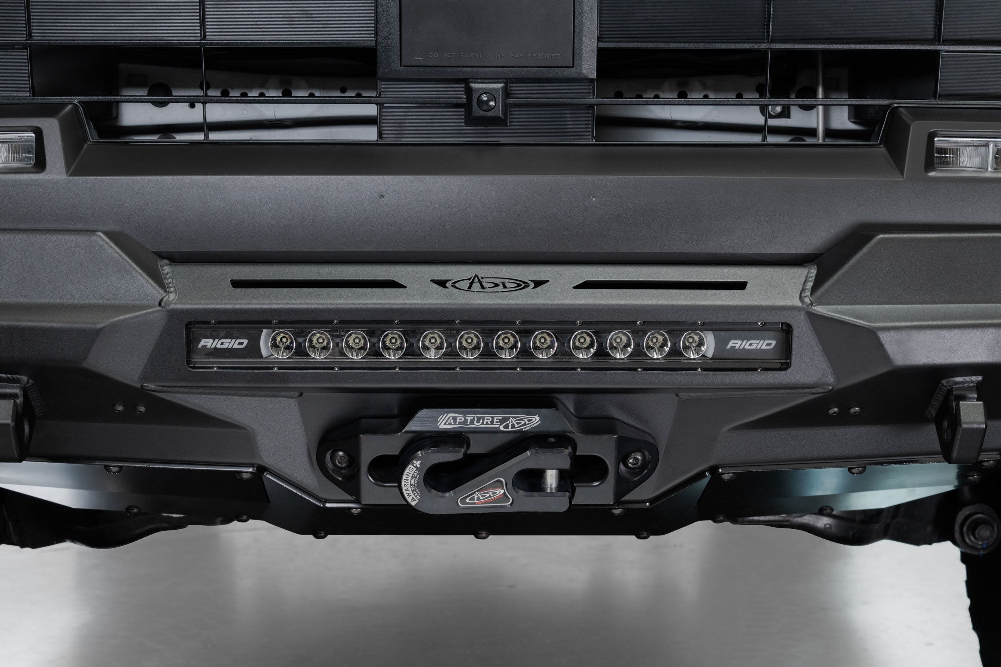 Center Light Bar on the 2025 Toyota 4Runner Stealth Center Mount Front Bumper with Top Hoop