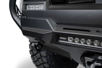 Close-up of a vehicle's front bumper with Rigid LED light bar on a white background
