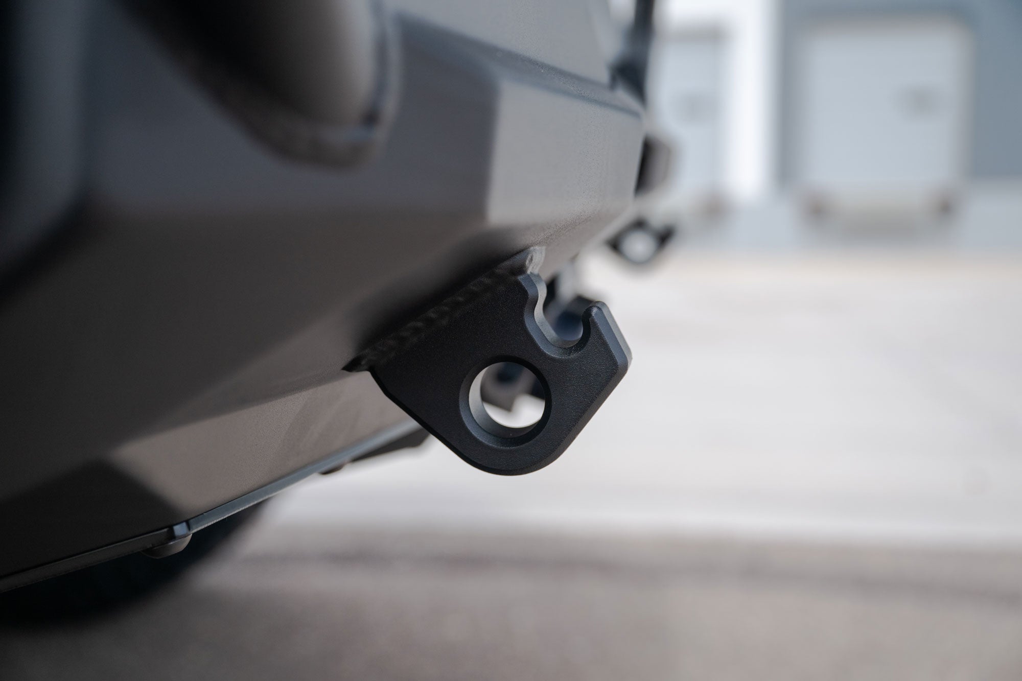 Close-up of 2025 Toyota 4Runner Stealth Center Mount Front Bumper with Top Hoop with a blurred background