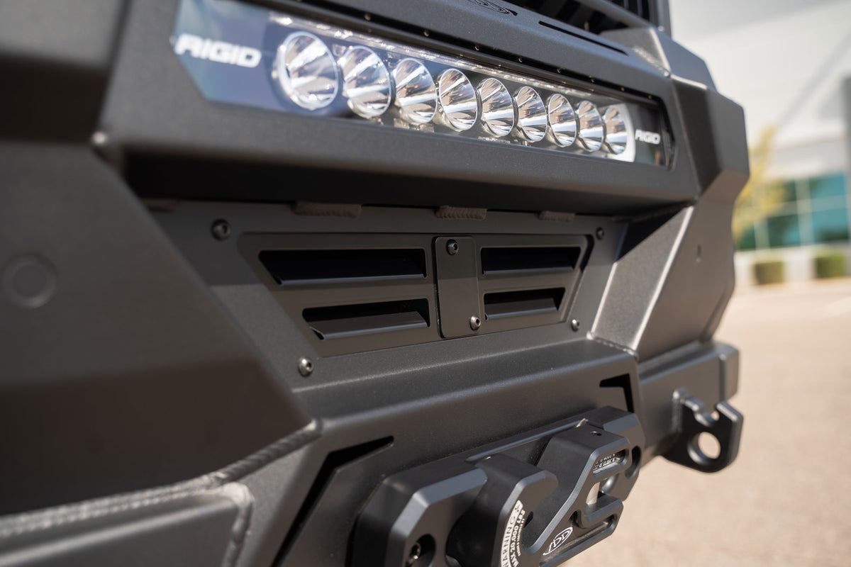 Detail view of proper ventilation built-in the Toyota Land Cruiser Stealth Center Mount Winch Front Bumper for 2024 and newer vehicles