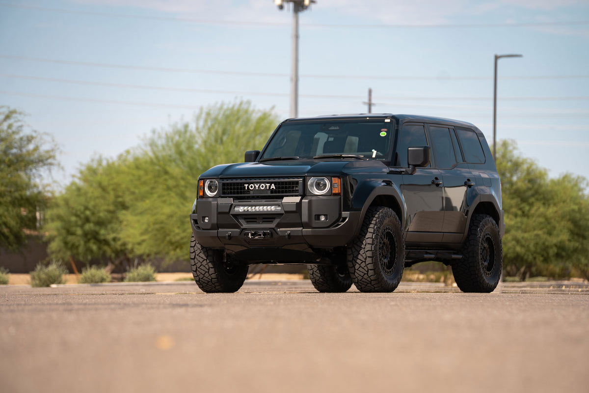 Toyota Land Cruiser with the Stealth Center Mount Winch Front Bumper for 2024 and newer vehicles installed