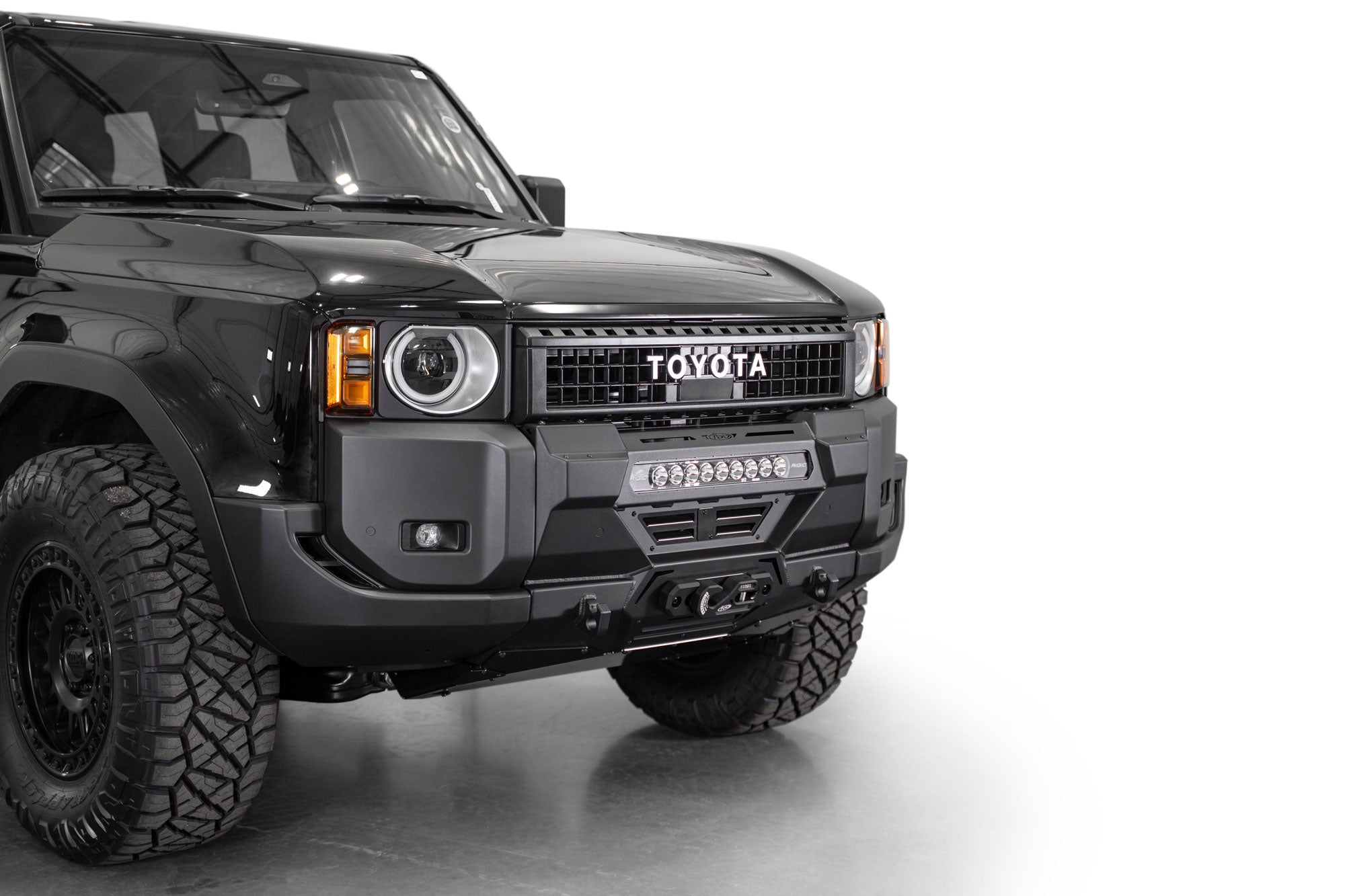 2024+ Toyota Land Cruiser Stealth Center Mount Winch Front Bumper installed on vehicle