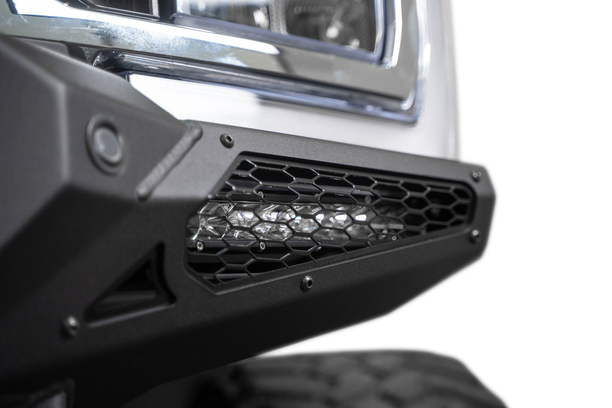 Hex Grille over 10" side lights on the 2023+ Ford Super Duty Stealth Fighter Front Bumper