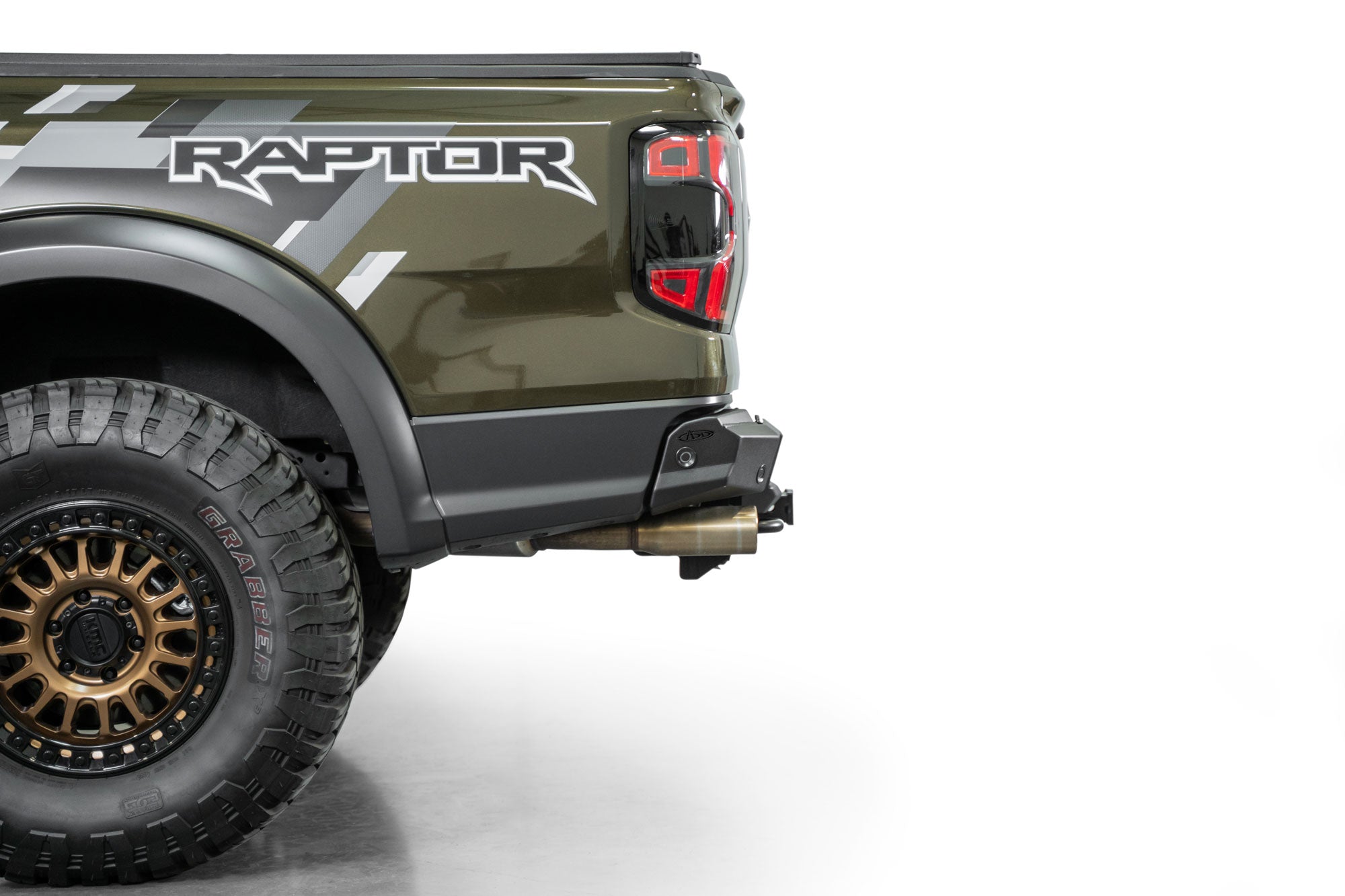 Side profile of the high-clearance ADD Edge Rear Bumper for the Ford Ranger Raptor