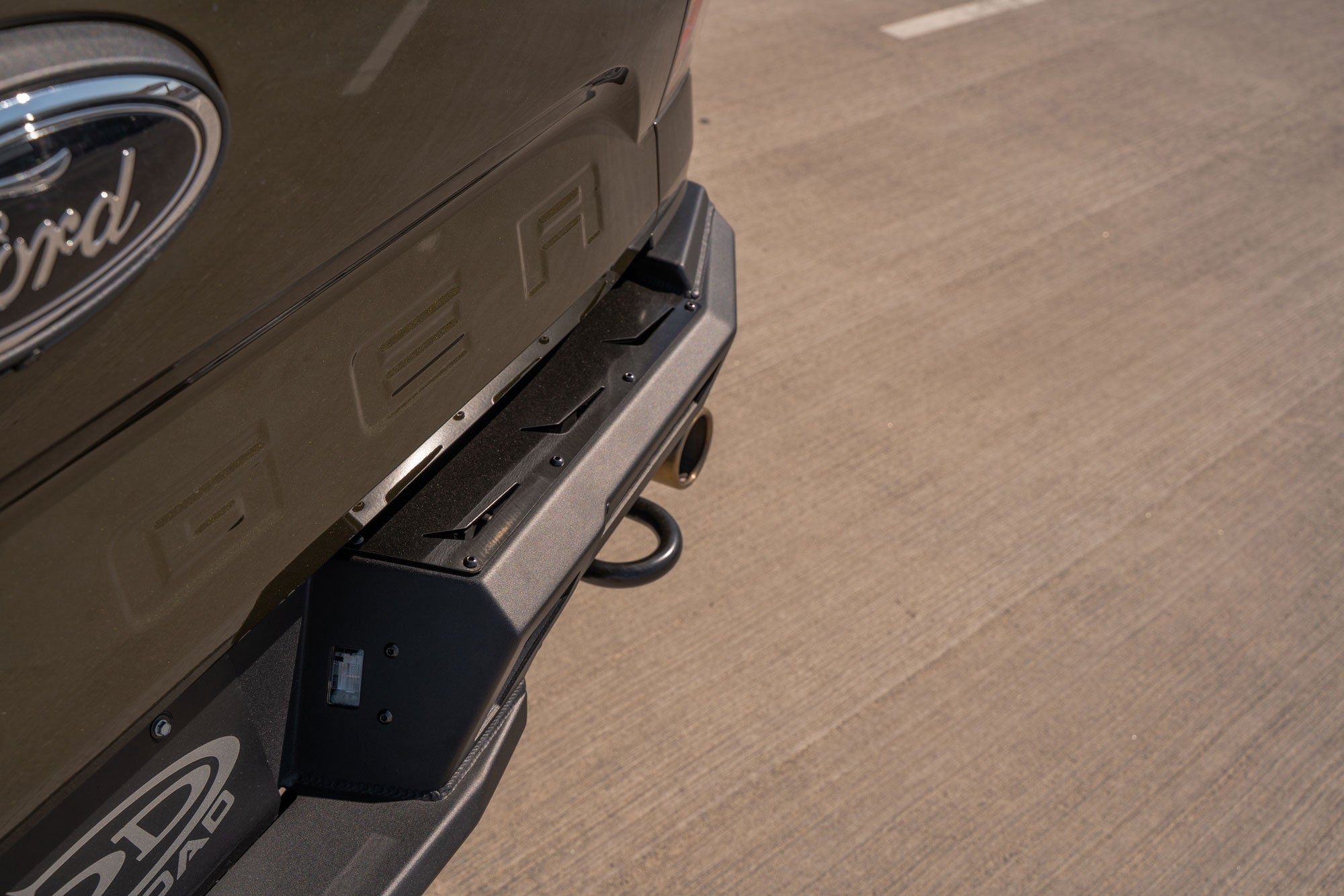 Satin black accent plates on the ADD Edge Rear Bumper for the Ford Ranger Raptor