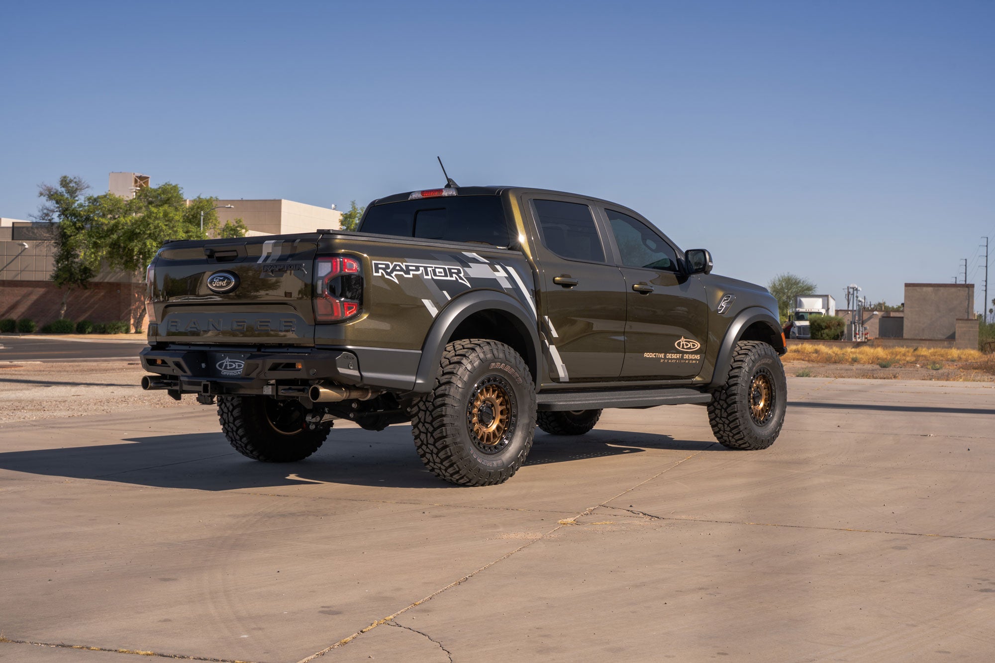 Full-truck image of the ADD Edge Rear Bumper for the Ford Ranger Raptor