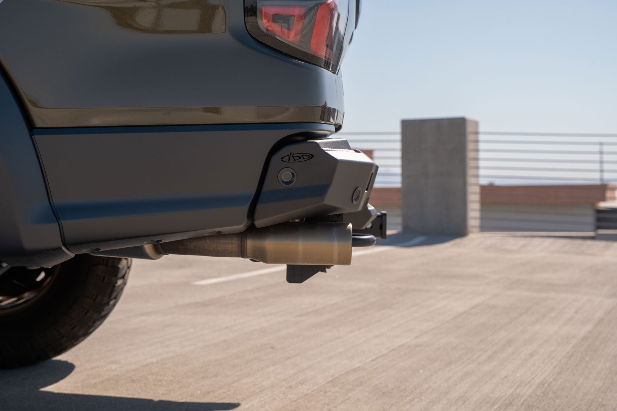 Outdoor side profile view of the ADD Edge Rear Bumper for the Ford Ranger Raptor