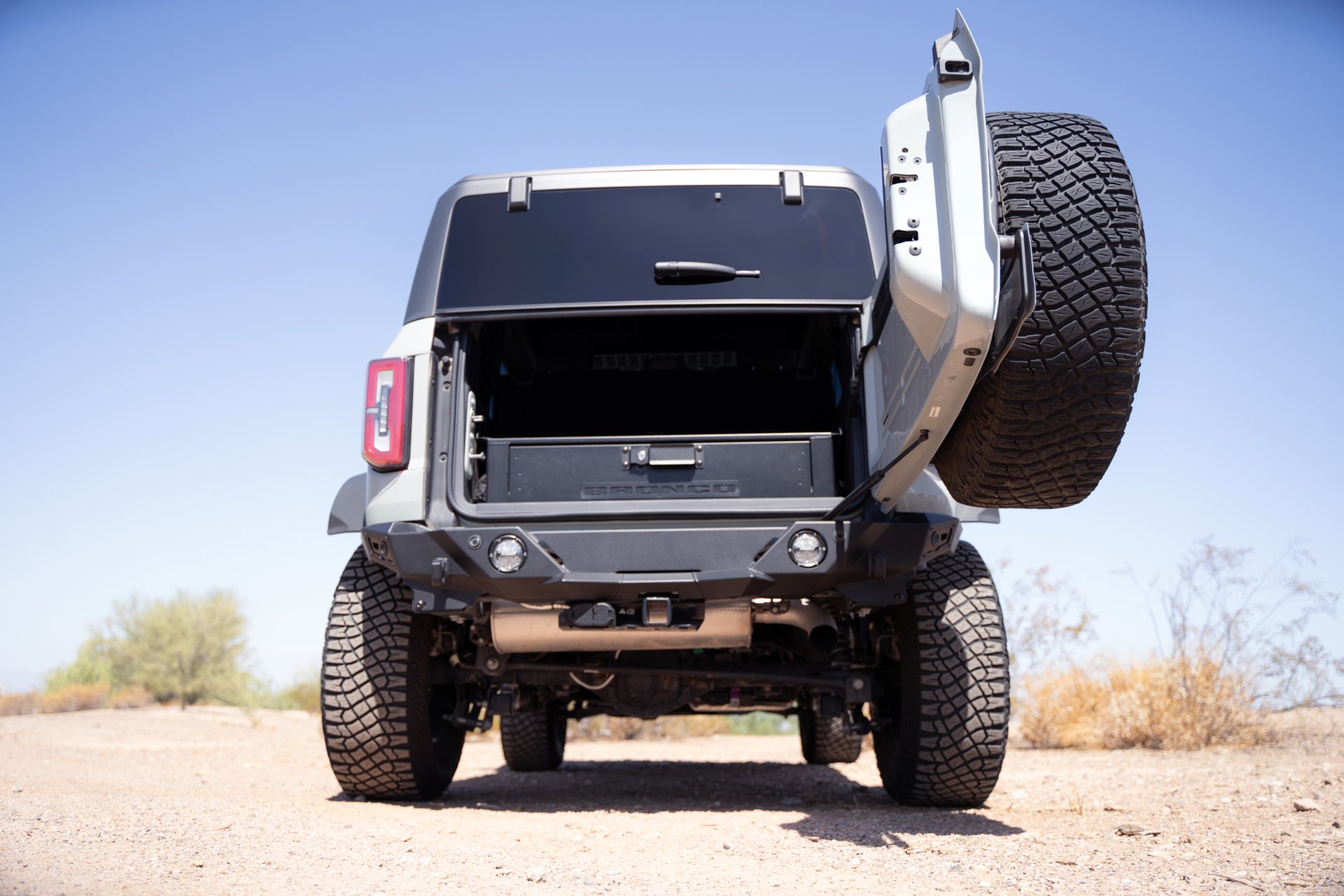 On the trail with the 2021-2023 Ford Bronco Krawler Rear Bumper - Low Angle of rear