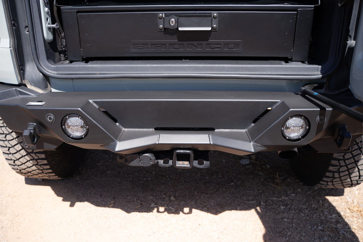 The 2021-2023 Ford Bronco Krawler Rear Bumper acts as a rear step when the door opens