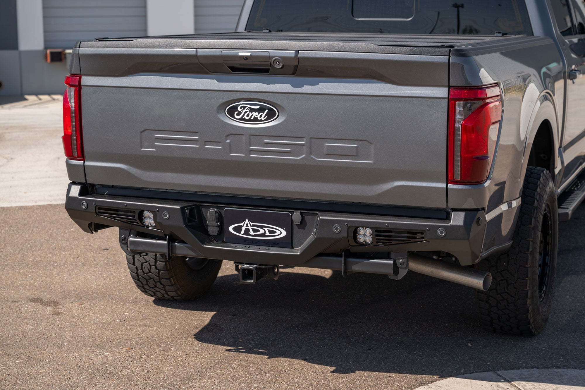 Ford F-150 Bomber Rear Bumper for 2024+ models with lighting provisions using Baja Designs 3" pod lights and tight fitment