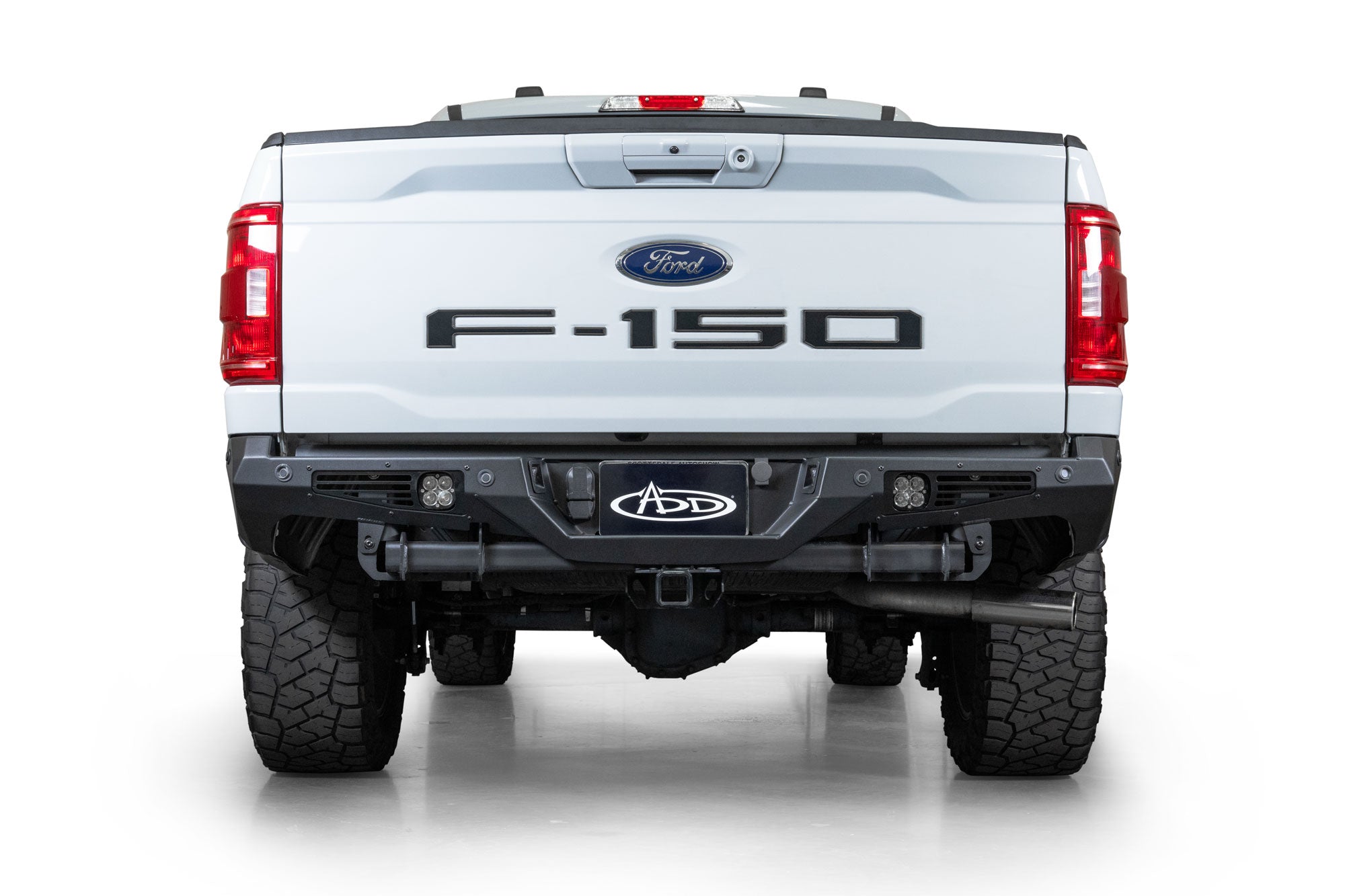 Front view of installed Ford F-150 Bomber Rear Bumper