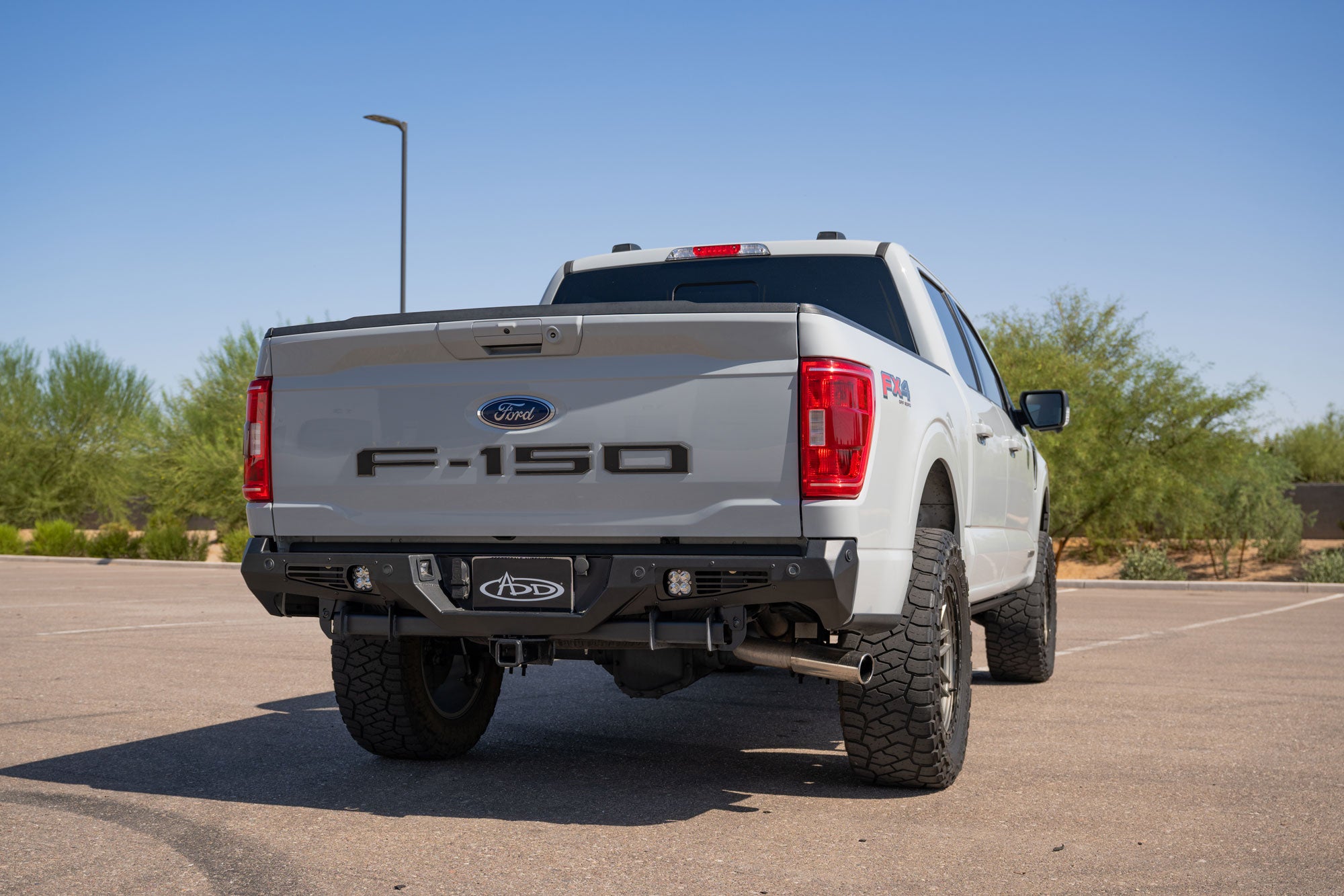 Ford F-150 Bomber Rear Bumper for 2021-2023 models installed on truck in parking lot