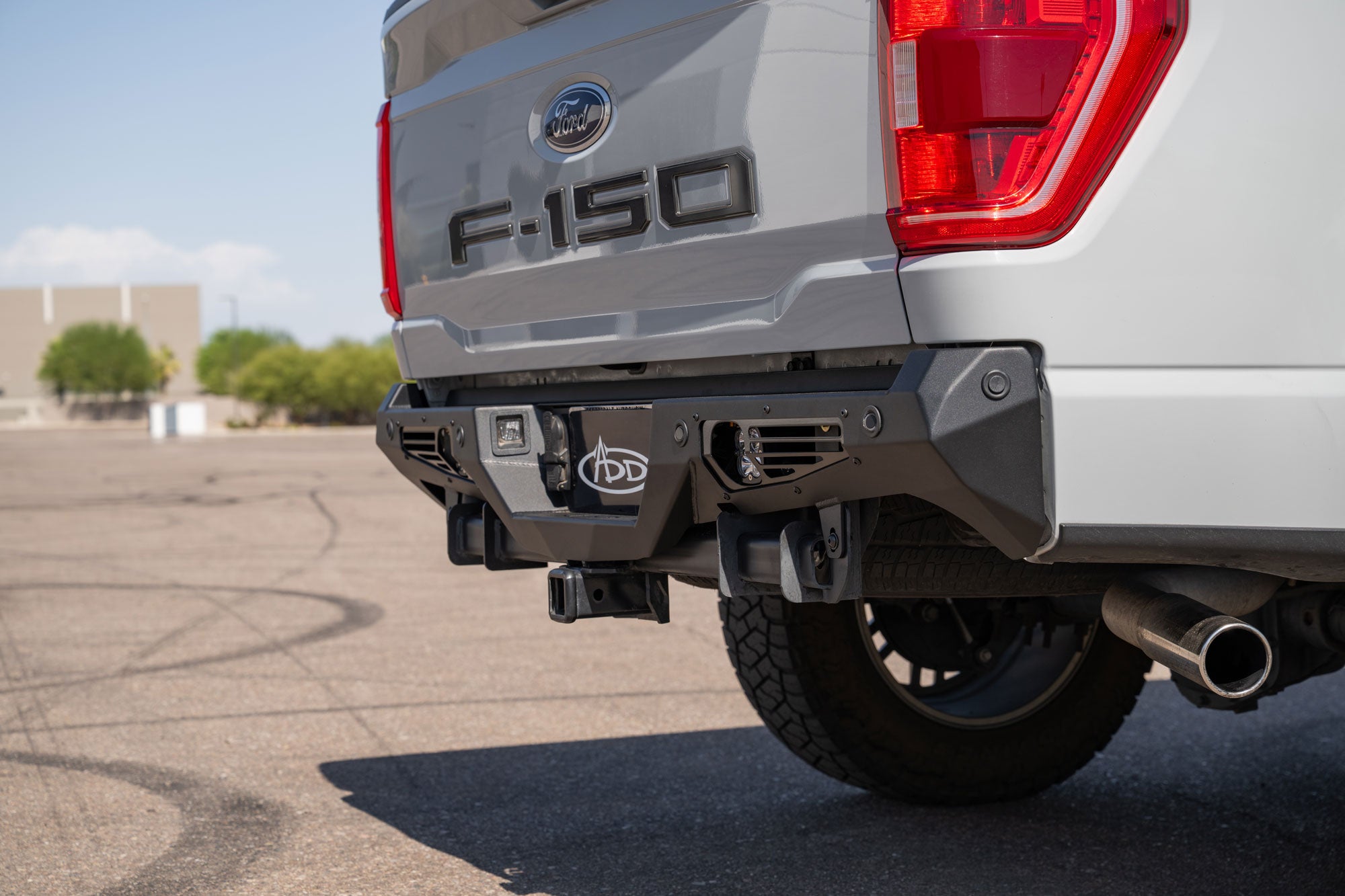 Side angle view of Ford F-150 Bomber Rear Bumper for 2021-2023 Ford F150