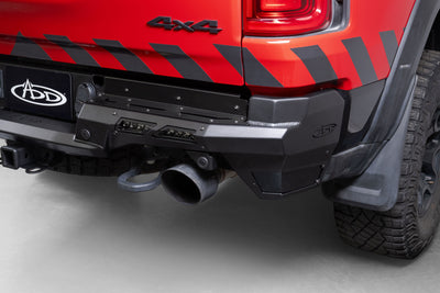 pulled back corner view of the 2025 Ram RHO Phantom Rear Bumper showing the fitment of the bumper.
